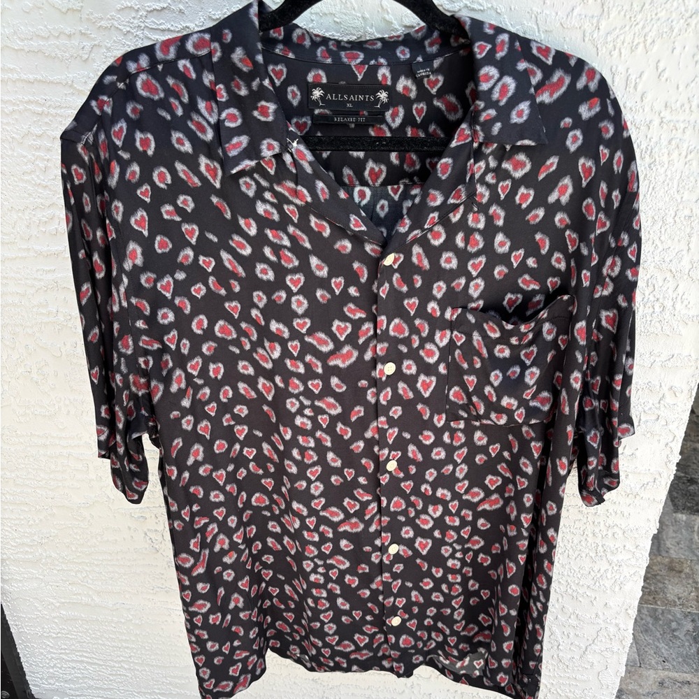 All Saints Black and Red Casual Button Down Shirt
